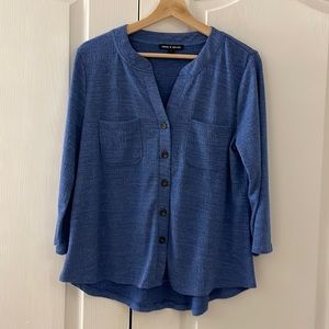 $10 ADD ON ITEM Cable&Gsuge blue three quarter length sleeve SIZE L top